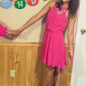 Lush hot pink skater dress chiffon